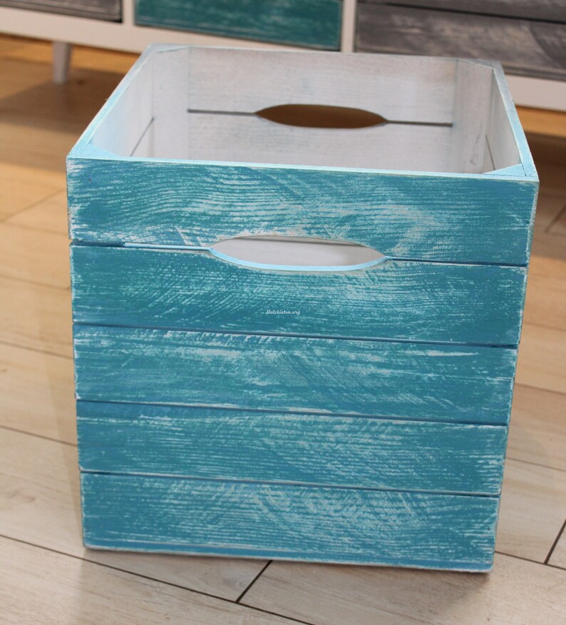 Set of 4 vintage blue wooden box suitable for Ikea Kallax Etsy