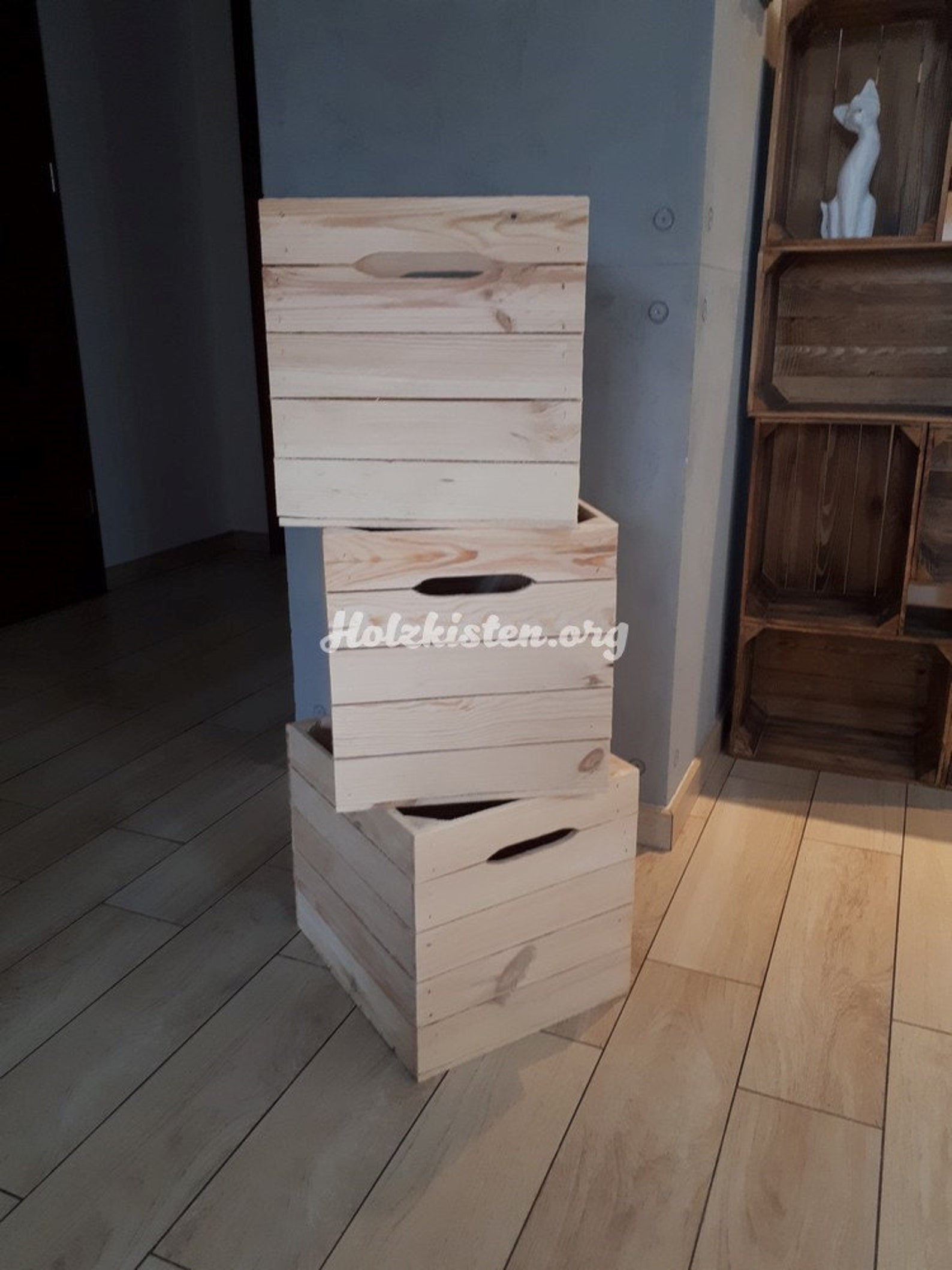 Set of three natural wooden boxes fits in Ikea Kallax insert Etsy