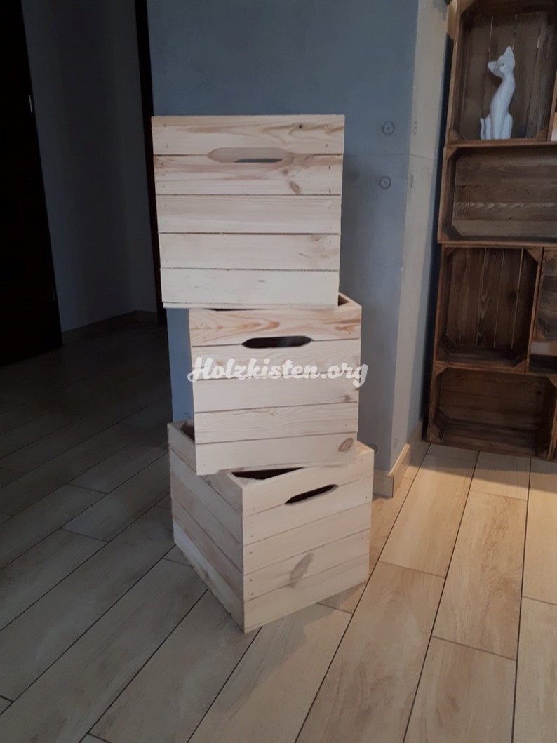 Set of three natural wooden boxes fits in Ikea Kallax insert Etsy