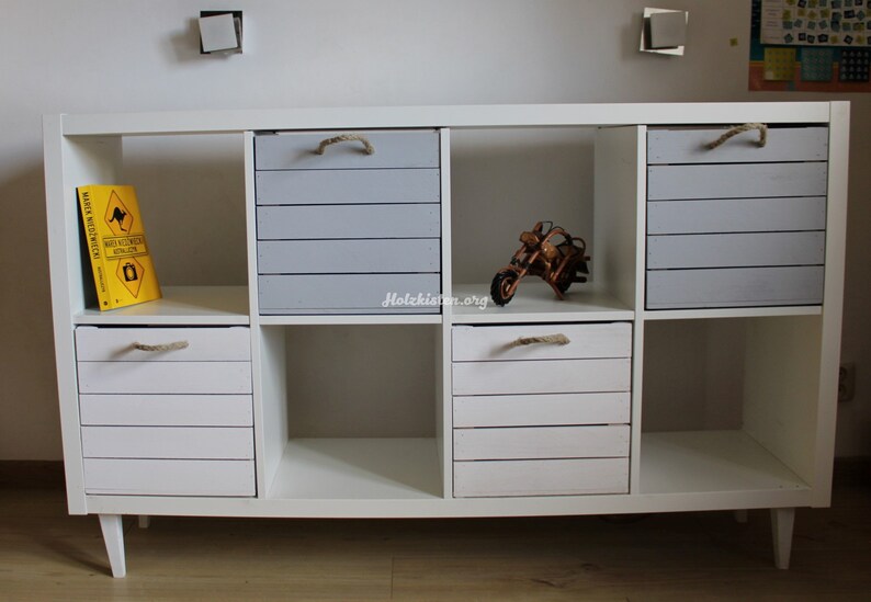 Natural wooden box with the hemp rope suitable for Ikea Kallax Etsy