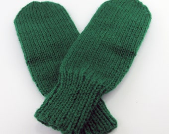 Green Mittens, Adult Medium Mittens,  Hand Knit Mittens