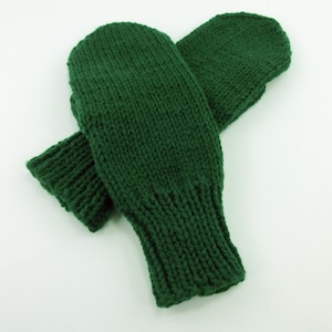 Hand Knit Green Mittens: Acrylic Winter Gloves, Child to Adult Size