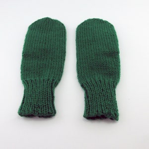 Hand Knit Green Mittens, Child Extra Large to Adult Small