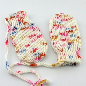 White Baby Mittens, Hand Knit Baby Mittens, No Thumb Mittens