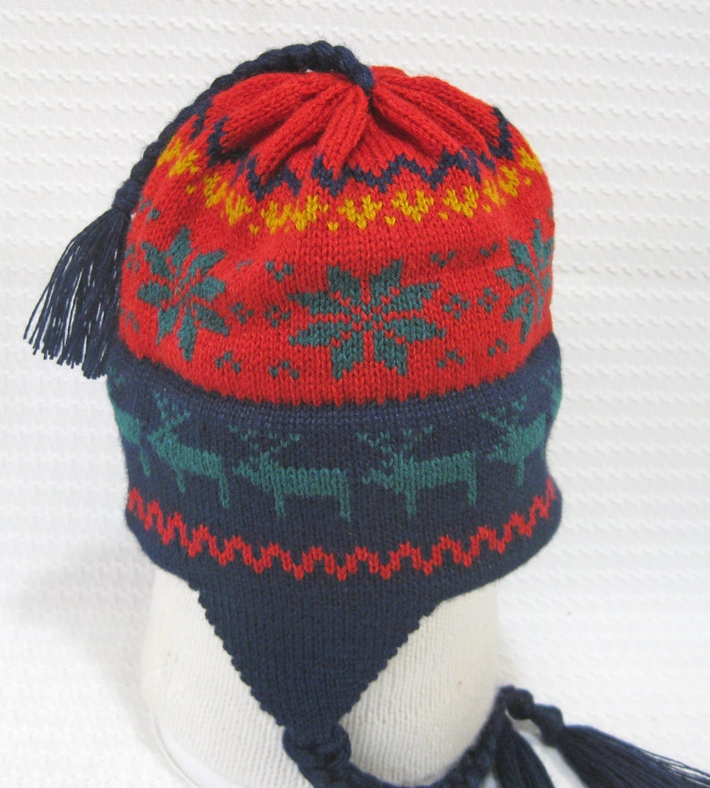 Child S Small Ear Flap Hat Navy Red Ski Hat Warm Winter Etsy
