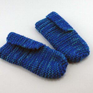 Hand Knit Child Slippers: Royal Blue Acrylic, Size 12-1.5