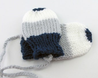 Mittens Baby, Gray Mittens, Mittens with String, Thumbless