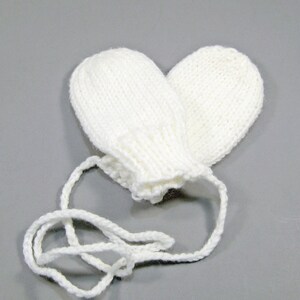White Baby Mittens, Hand Knit Baby Mittens, No Thumb Mittens