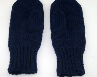 Navy Blue Adult Mittens, Medium Mittens, Warm Mittens, Hand knitted Mittens