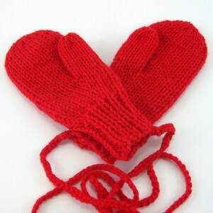 Red Mittens, Kid&#39;s Mittens, Hand Knit Mittens