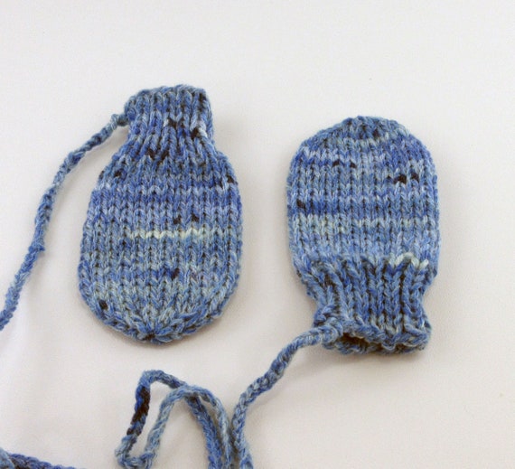 Blue Baby Mittens No Thumb Mittens With String Infant Etsy