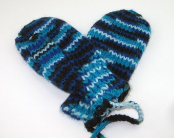 Childs Mittens, Blue Mittens, Kids Mittens, Hand Knit Mittens