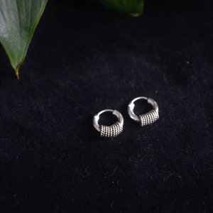 Small Thick Paterned Detailed Banded Hoop Earrings Lobe Tragus Cartilage Nose Ring 925 Sterling Silver