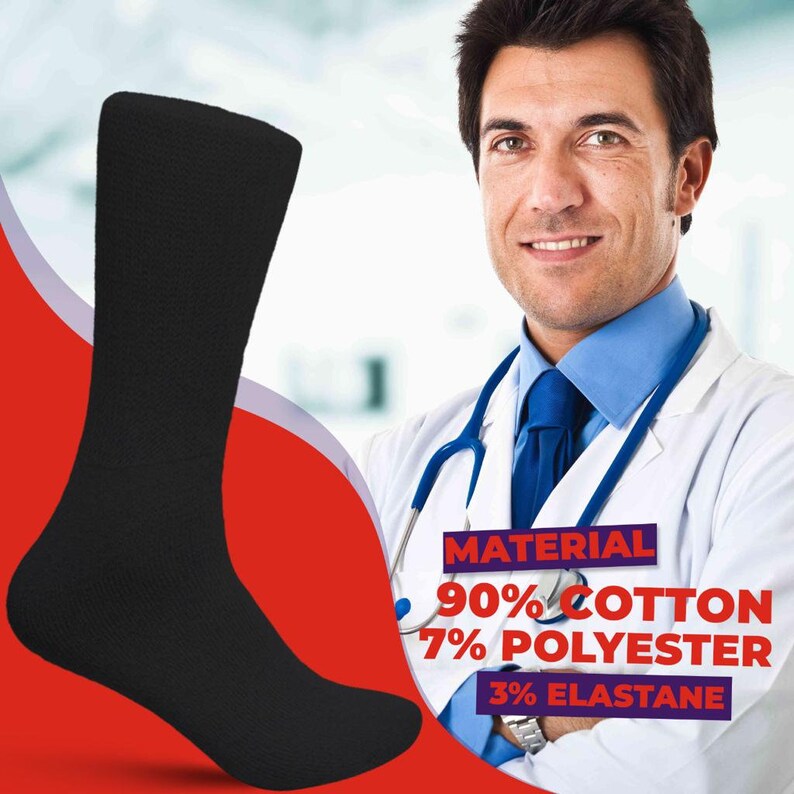 Diabetic Neuropathy Crew Socks for Men, Women Non Binding Loose Fit for