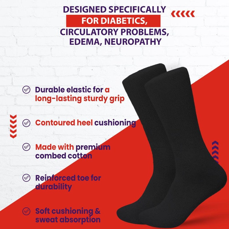 Diabetic Neuropathy Crew Socks for Men, Women Non Binding Loose Fit for