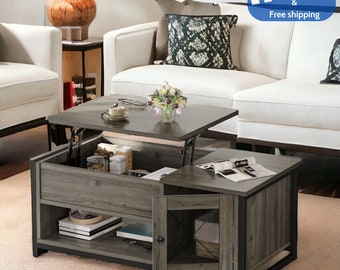 Lift Top Coffee Table With Hidden Compartment Storage and Open Shelf Living Room