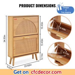Shoe Cabinet with 2 Flip Drawers Rattan image 5