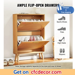 Shoe Cabinet with 2 Flip Drawers Rattan image 4
