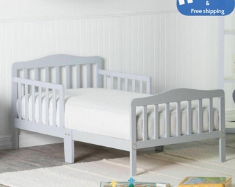 Toddler Bed for Kids, Toddler Size Bed Wood W/ Safety Guardrails Baby Furniture