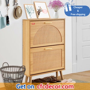 Shoe Cabinet with 2 Flip Drawers Rattan image 1