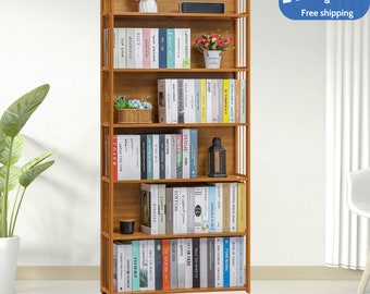 6-Tier Bookcase Utility Shelf Toys Showcase 32" Natural Bamboo