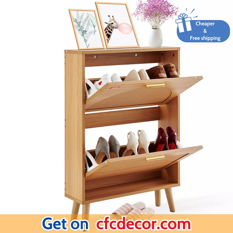 Shoe Cabinet with 2 Flip Drawers Rattan image 6