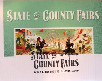 First Day Cover 4 Se-tenant (Panoramic) State & County Fairs Stamps + Adjacent Selvage Artwork (2019, #5401-01)
