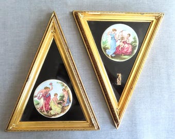 Two Exquisite S.P. Solomons Triangle Wall Plaques Medallions Bacchantes