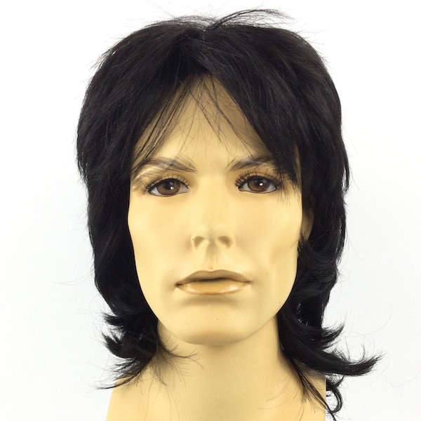 1970's SHAGGY Men's Style DELUXE Theatrical Costume Cosplay Black Wig - johnny1B