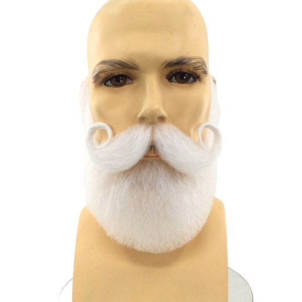 Theatrical Quality Santa Claus Handlebar Mustache & Lace Beard Premium Set - White EM72 1001/GM33 1001