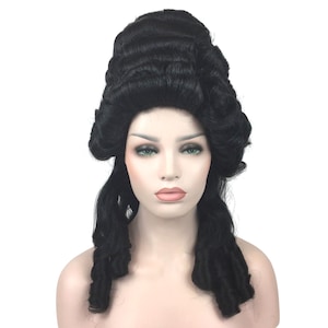 RENAISSANCE FRENCH COLONIAL Lady Premium Theatrical Halloween Costume Wig - Colonial bh Black