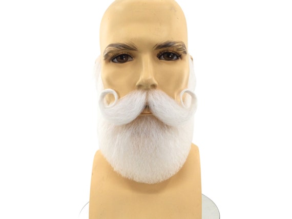 Theatrical Quality Santa Claus Handlebar Mustache & Lace Beard Premium Set - White EM72 1001/GM33 1001