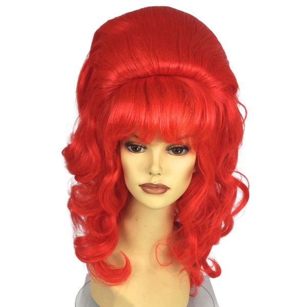 1960's CURLY LONG BEEHIVE Theatrical Halloween Costume Cosplay Wig - NewZ Red