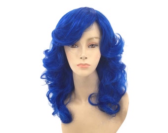COSPLAY ANIME 1970'S Wavy Feather Style DELUXE Theatrical Halloween Costume Wig - Farah D.Blue