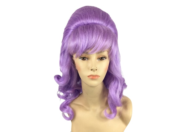 1960's CURLY LONG BEEHIVE Theatrical Halloween Costume Cosplay Wig - Purple
