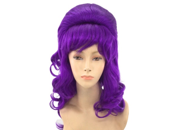 1960's CURLY LONG BEEHIVE Theatrical Halloween Costume Cosplay Wig - Dark Purple