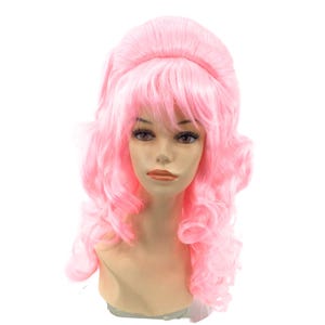 1960&#39;s CURLY BEEHIVE Premium Theatrical Anime Cosplay Costume Wig - Pink