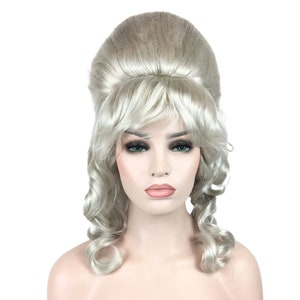 1960er CURLY BEEHIVE Premium Theatrical Anime Cosplay Kostüm Perücke - Silber