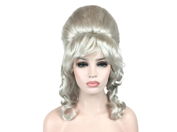 1960's CURLY BEEHIVE Premium Theatrical Anime Cosplay Costume Wig - Silver