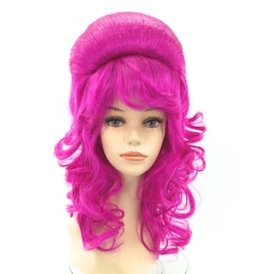1960&#39;s CURLY LONG BEEHIVE Theatrical Halloween Costume Cosplay Wig - Magenta