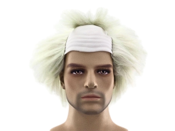 NEW! White BALD Cap/Green Hair Deluxe Theatrical Costume Wig - BJ2 White/Green