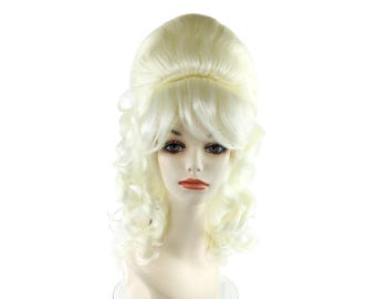 Platinum Blonde Straight Beehive Costume Wig Retro Groovy  display picture 3