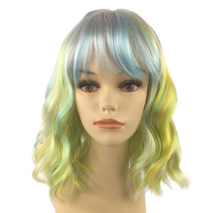 Anime Cosplay Rainbow Wavy Long Bob Theatrical Costume Wig