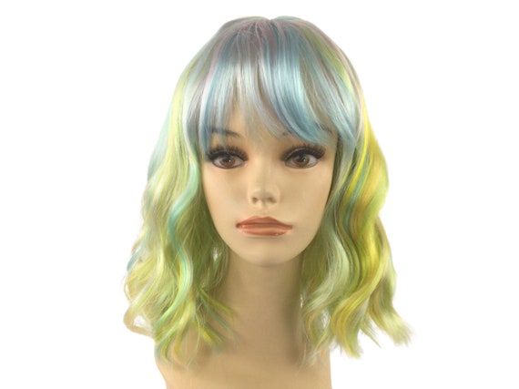 Promising Young Woman Character Rainbow Wavy Long Bob Theatrical Costume Wig
