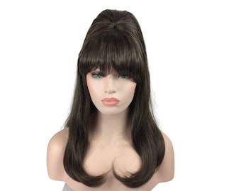 1960's LONG BEEHIVE Style Premium Theatrical Halloween Costume Wig by Funtasy Wigs - BROWN