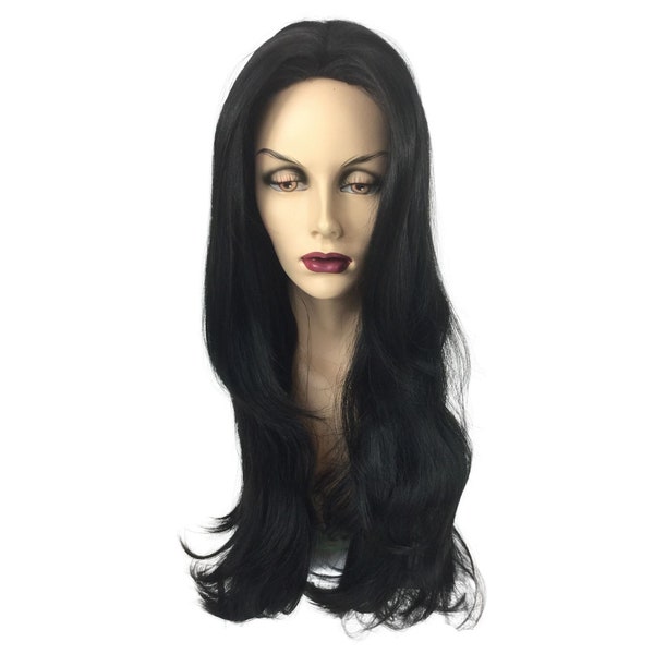 Macabre Lady Character PREMIUM Quality Theatrical Costume Long Black Wig - Linda xl 1