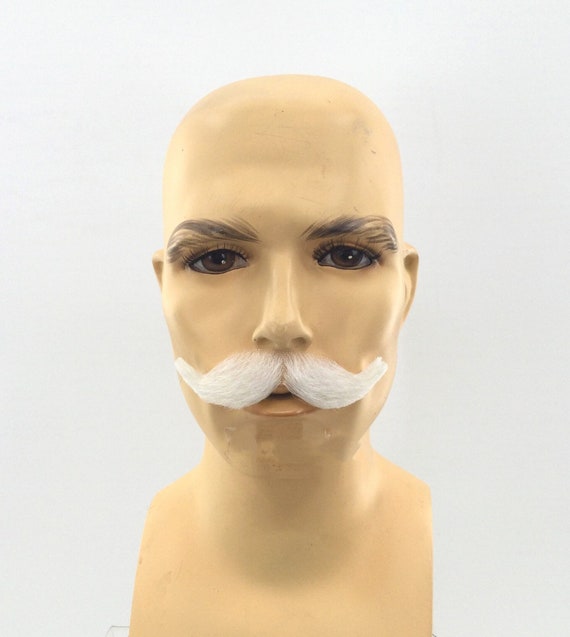 NEW! Theatrical Quality Synthetic Hair Premium Handlebar Mustache - EM14 1003 Silver White