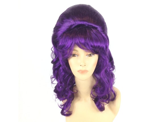 1960's CURLY LONG BEEHIVE Theatrical Halloween Costume Cosplay Wig - Midnight Purple