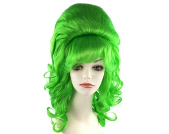Dark Green Straight Beehive Costume Wig Retro Groovy 60s  display picture 1