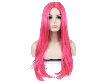 Premium Quality Lace Front High-Heat Fiber Synthetic Wig - Hot Pink